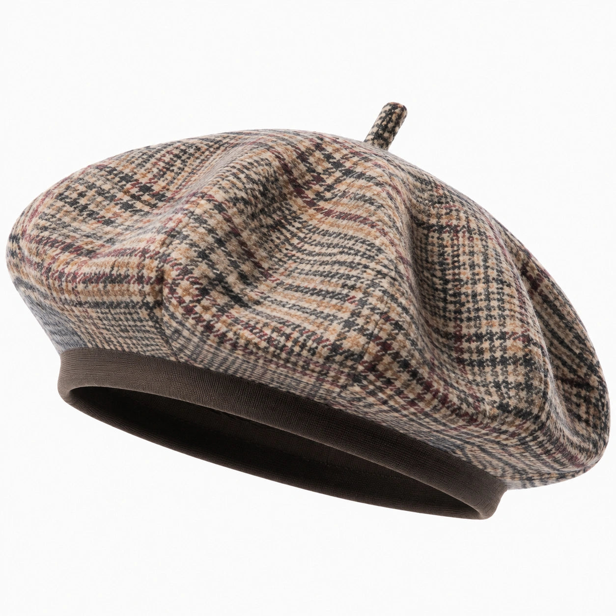 Baskenmütze Einheitsgröße aus kariertem Textil in Beige Braun für Damen und Herren im klassischen Stil