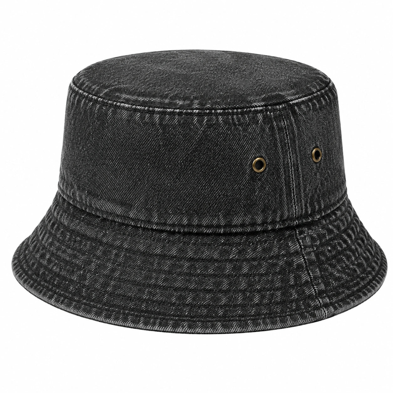 Bucket Hat Einheitsgröße aus Denim Schwarz mit Ösen im Freizeitstil