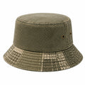 Bucket Hat Einheitsgröße aus Textilgewebe Olivgrün mit Fischgrätmuster und Belüftungsösen