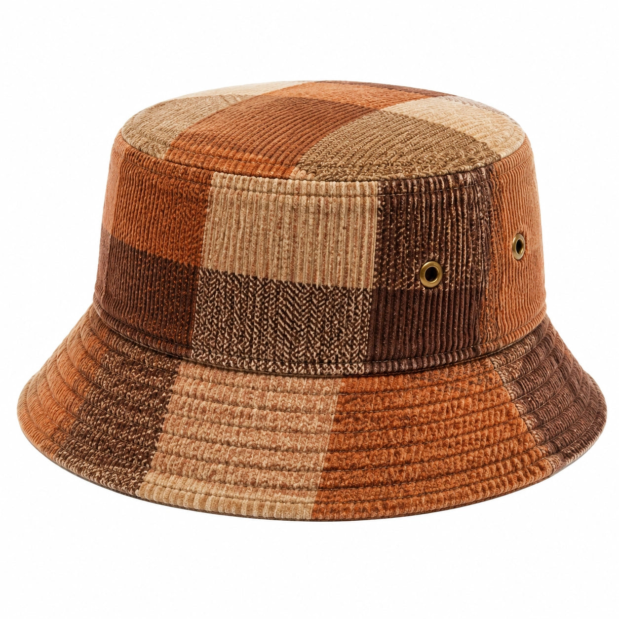 Fischerhut Einheitsgröße aus Cord in Braun Beige für Alltag im Patchwork-Stil