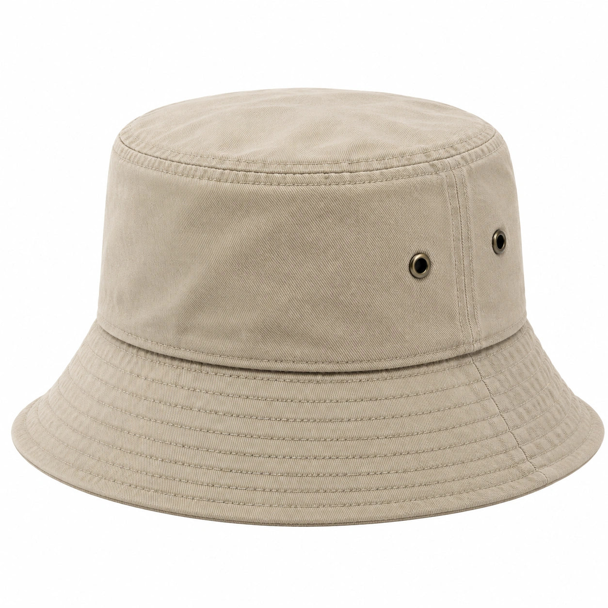 Bucket Hat Einheitsgröße aus Baumwollgewebe in Beige mit Belüftungsösen