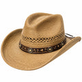 Cowboyhut Einheitsgröße aus Naturstroh in Beige mit Dekoband Westernstil