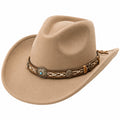 Cowboyhut Einheitsgröße Textil Beige mit geflochtenem Zierband für Alltag