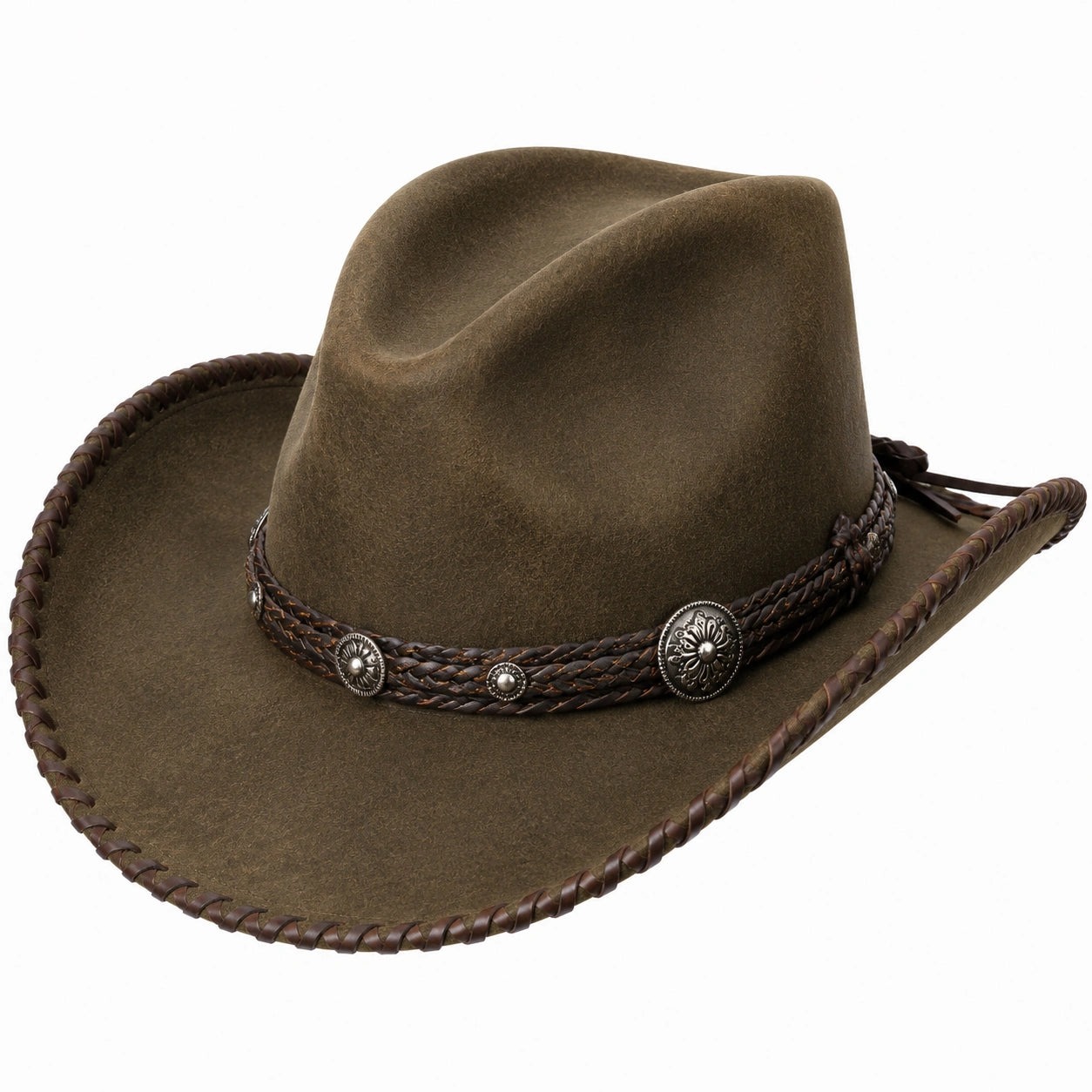 Cowboyhut Einheitsgröße Braun mit geflochtenem Kunstlederband Westernstil