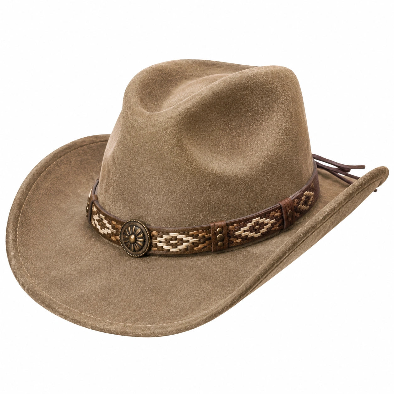 Cowboyhut Einheitsgröße Taupe mit wildlederähnlicher Oberfläche für Freizeit und Kostüm