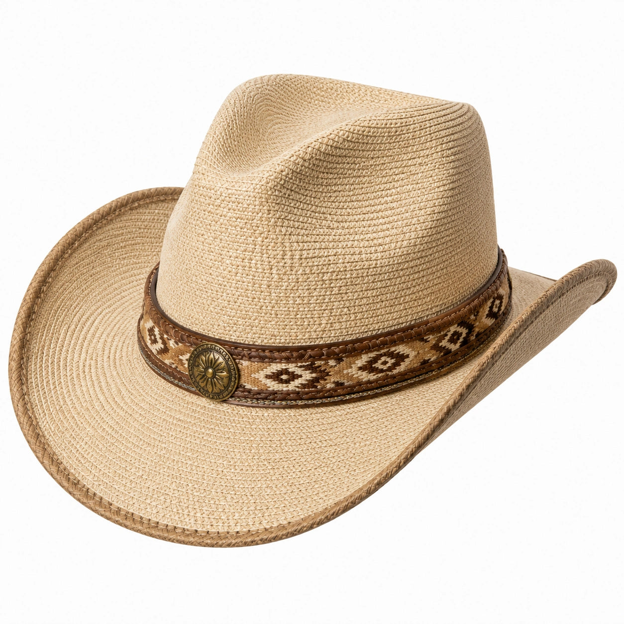 Cowboyhut Einheitsgröße geflochtene Naturfaser Beige Westernstil