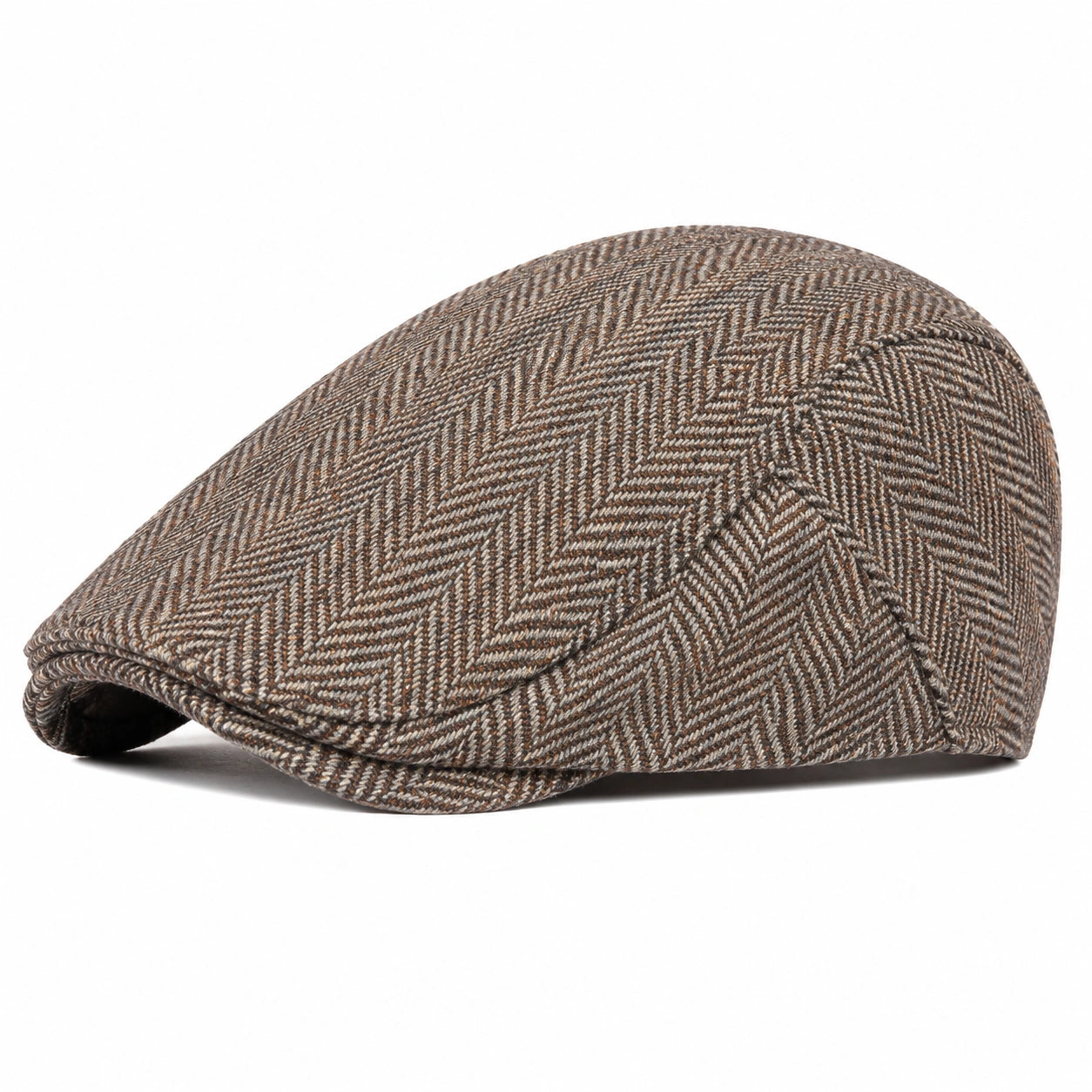 Schiebermütze Einheitsgröße aus Webstoff Braun Beige mit Fischgrätmuster für Alltag