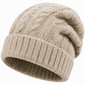Strickmütze Einheitsgröße Beige mit Umschlag Zopfmuster für Damen und Herren