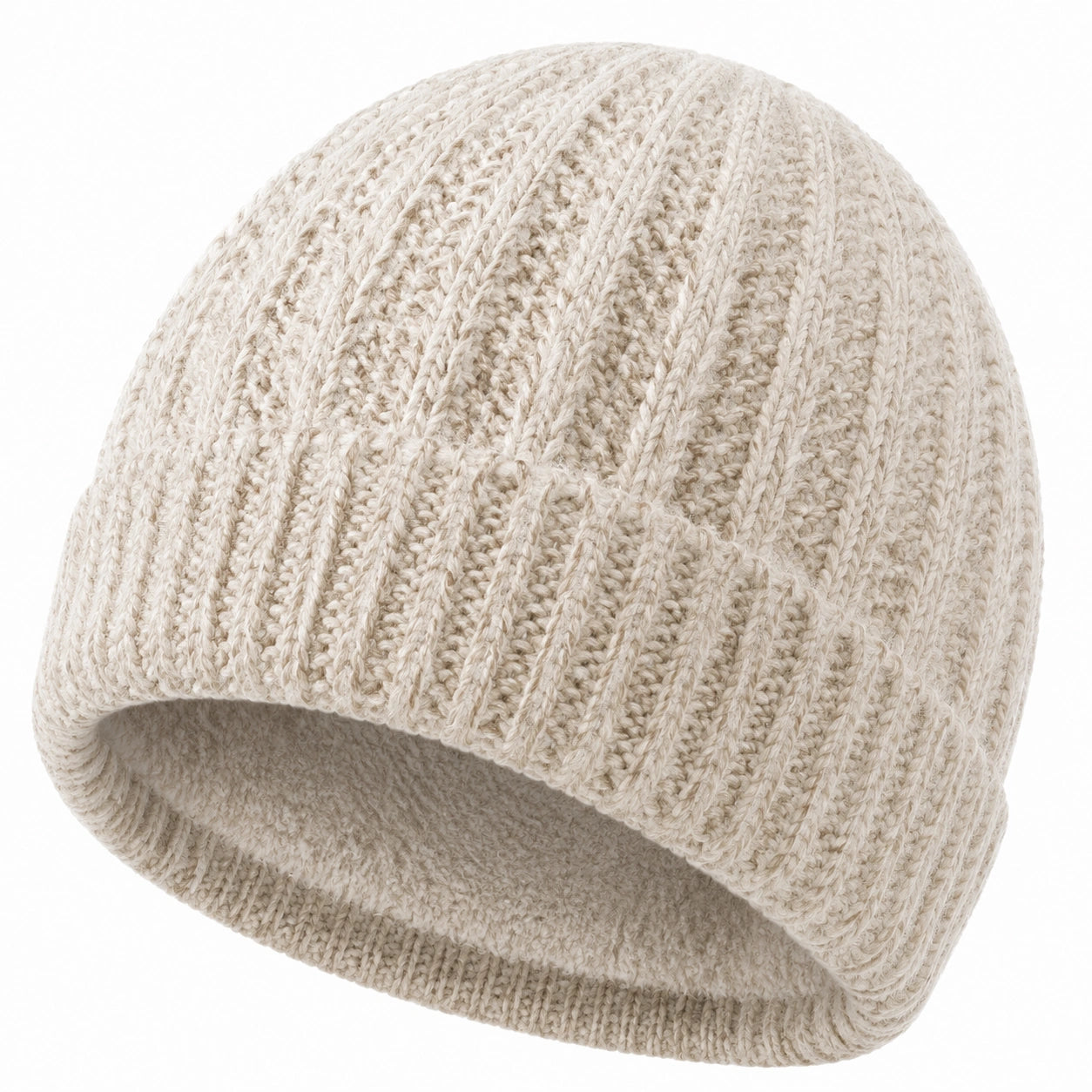 Strickmütze Einheitsgröße aus Stricktextil Creme für Alltag mit Rippstruktur