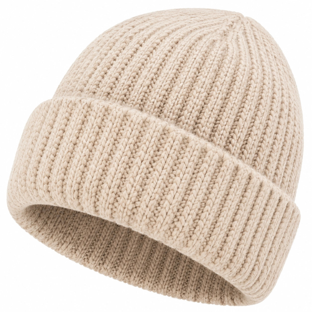Strickmütze Einheitsgröße aus Strickmaterial in Creme mit Umschlag für Alltag