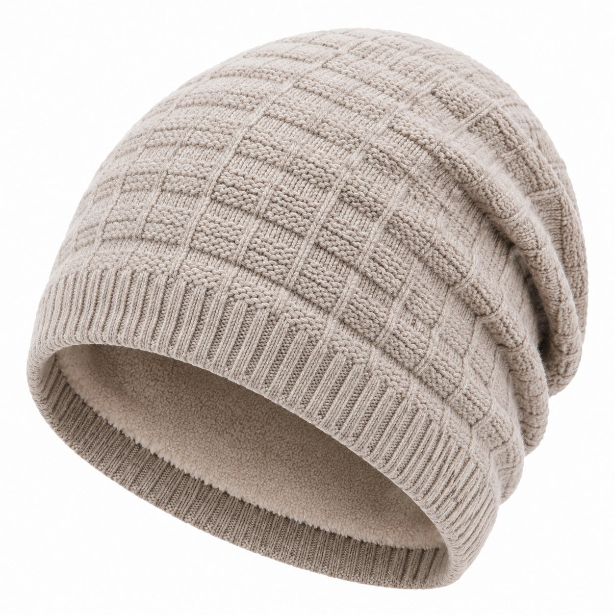 Strickmütze Einheitsgröße Beige mit Fleecefutter und Rippbund