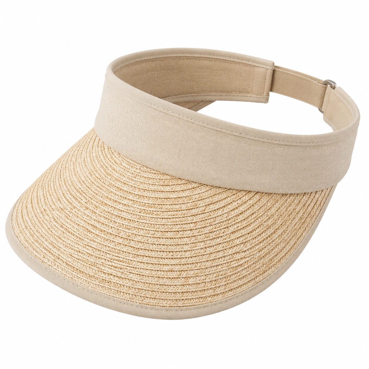 Damen Sonnenvisier Einheitsgröße Beige aus geflochtener Papierfaser mit verstellbarem Textilband